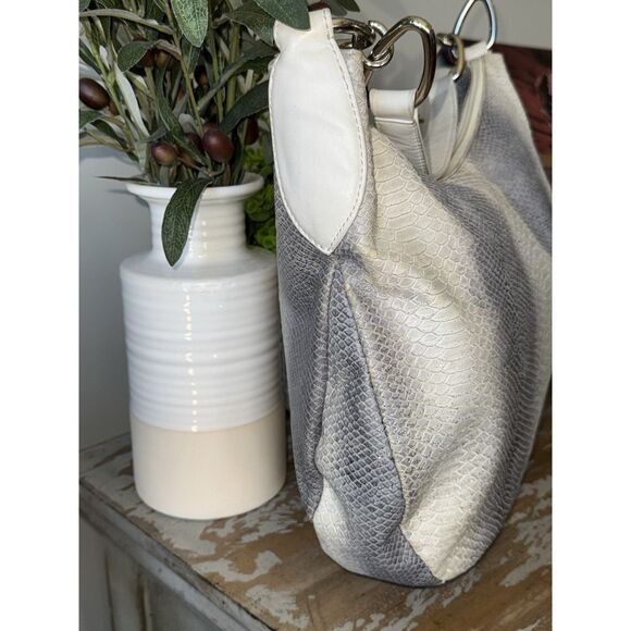 DONALD J PLINER Leather Crescent Shoulder Bag Hobo Purse White Blue Metallic - Picture 5 of 16